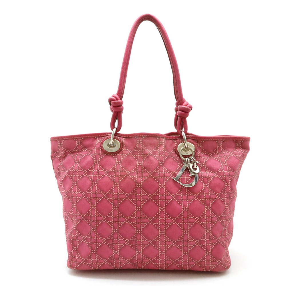 Christian Dior Cannage handbag tote bag canvas leather pink